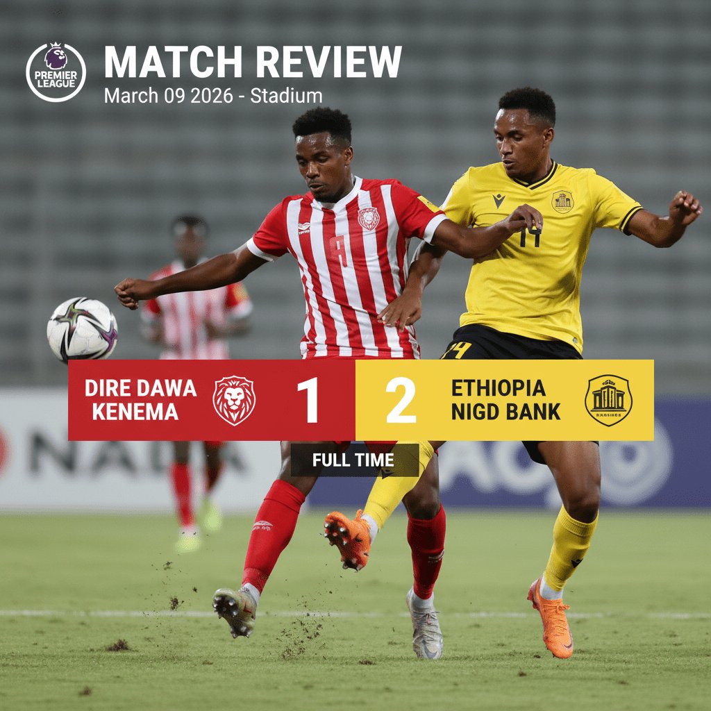 Dire Dawa Kenema vs Ethiopia Nigd Bank 1:2, 2026-03-09, Ethiopia Premier League Match Report and Result