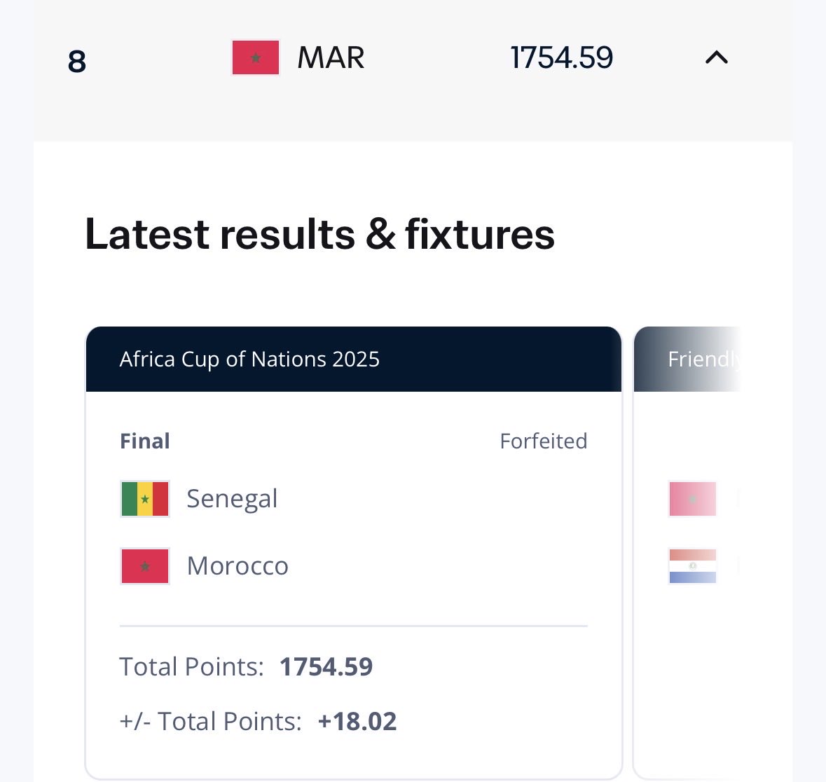 FIFA page confirning that Senegal had forfeited the AFCON final