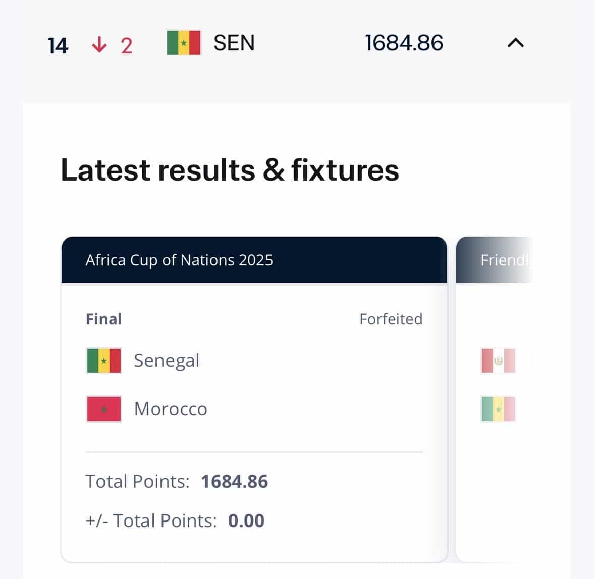 FIFA page confirning that Senegal had forfeited the AFCON final