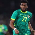Ibrahim Mbaye celebrating a goal for Senegal at the Africa Cup of Nations