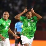 Madagascar players celebrating a goal against Kyrgyzstan