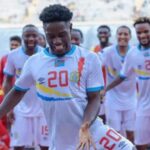 Nathanaël Mbuku in action for DR Congo during an international match