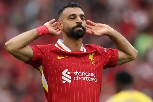 Mohamed Salah celebrating a goal for Liverpool