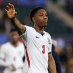 Arsenal midfielder Myles Lewis-Skelly controlling the ball during an England U21 match