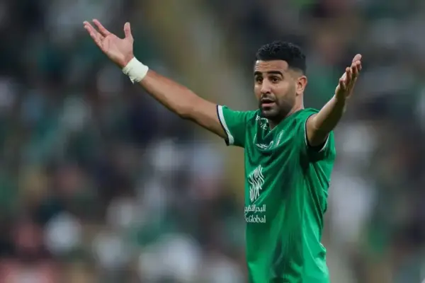 Riyad Mahrez reacts during Al Ahli match