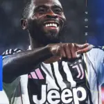 Juventus striker Jérémie Boga celebrating a goal during a Serie A match