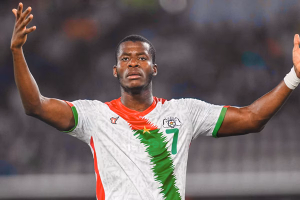 Burkina Faso winger Dango Ouattara on the ball during a friendly match