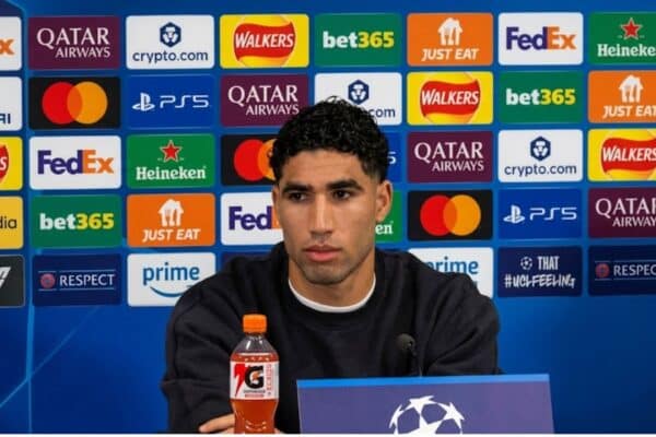 Achraf Hakimi speaking at PSG press conference before Liverpool match