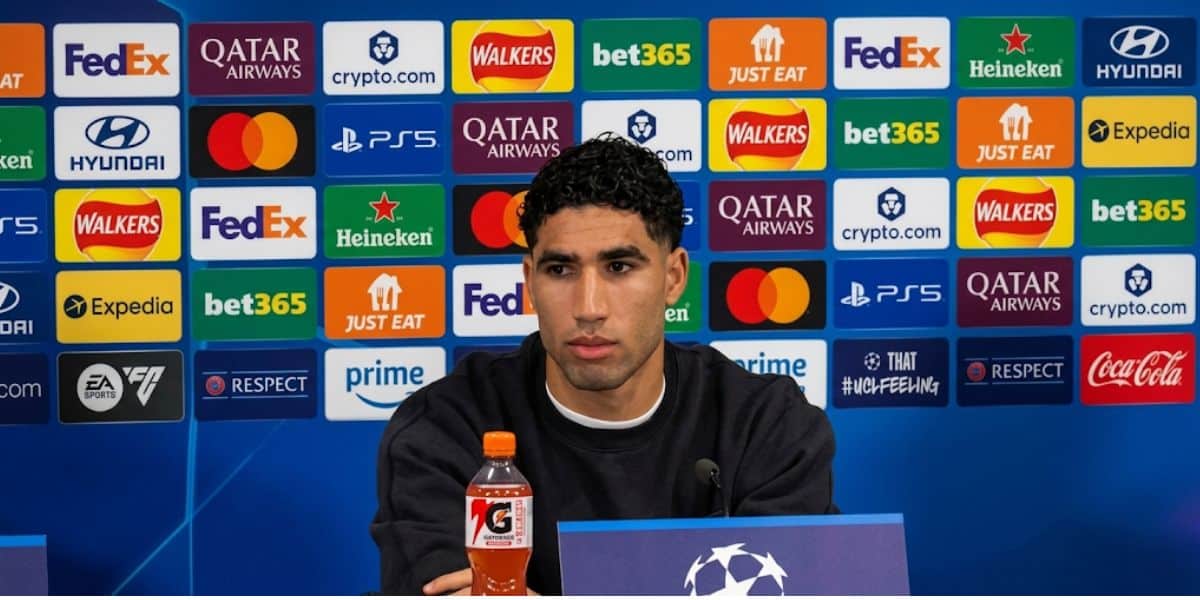 Achraf Hakimi speaking at PSG press conference before Liverpool match