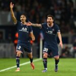 Achraf Hakimi and Lionel Messi at PSG