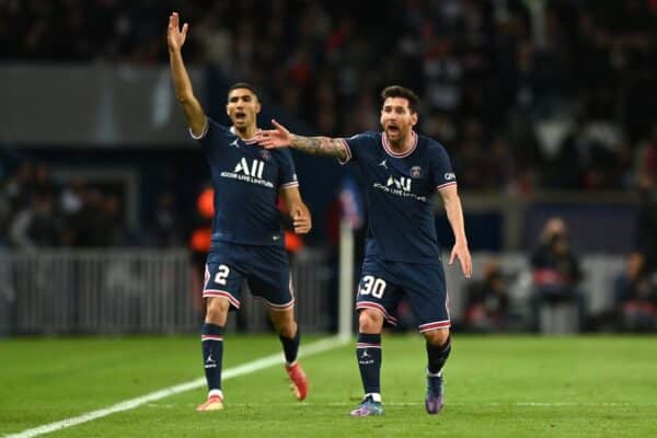 Achraf Hakimi and Lionel Messi at PSG