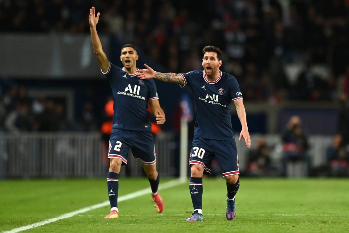 Achraf Hakimi and Lionel Messi at PSG