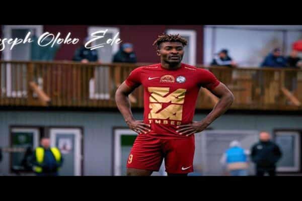 Joseph Ede celebrating a goal for FK Tukums 2000