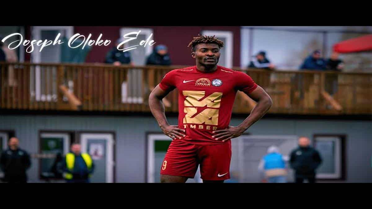 Joseph Ede celebrating a goal for FK Tukums 2000