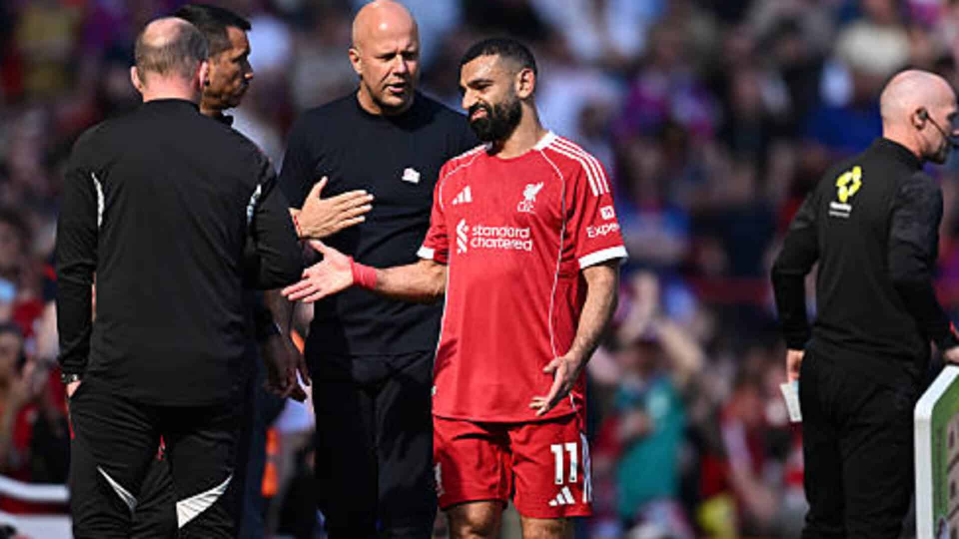 Mohamed Salah forced off with a hamstring injury against Crystal Palace