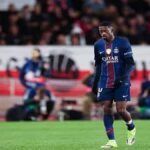 Ousmane Dembélé celebrating a goal for PSG in the Champions League