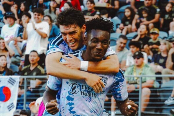Ousseni Bouda celebrates goal for San Jose