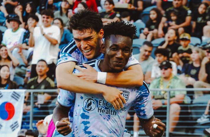 Ousseni Bouda celebrates goal for San Jose