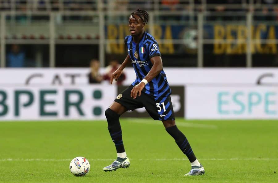 German-Cameroonian defender Yann Bisseck in action for Inter Milan