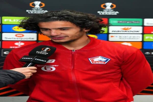 Ayoub Bouaddi playing for Lille in a Ligue 1 match