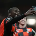 Bamba Dieng celebrating a goal for FC Lorient
