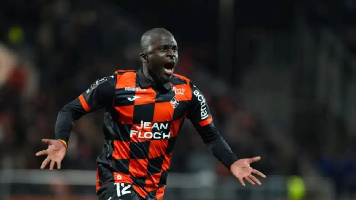 Bamba Dieng celebrating a goal for FC Lorient