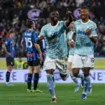 Jérémie Boga celebrates goal for Juventus in Bergamo