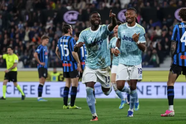 Jérémie Boga celebrates goal for Juventus in Bergamo