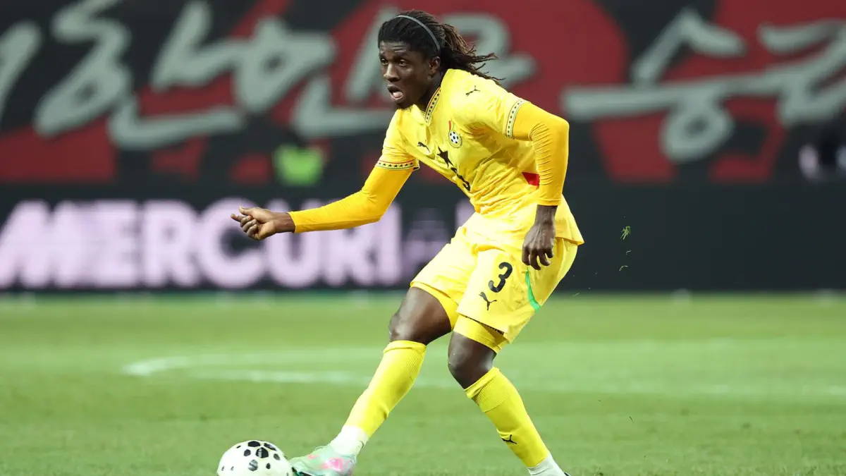 Caleb Yirenkyi playing in midfield during a match