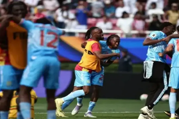 DR Congo players celebrating World Cup qualification with fans