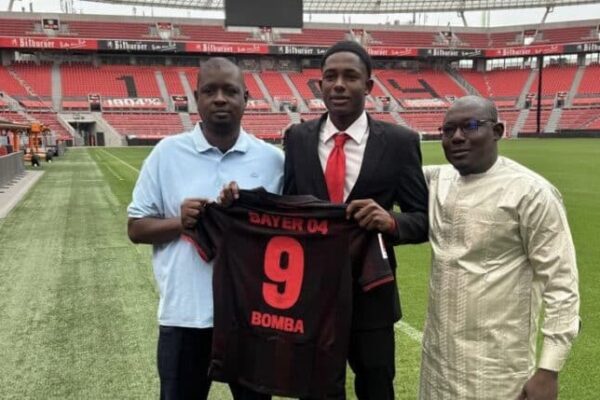 Raymond Bomba pictured after signing for Bayer Leverkusen