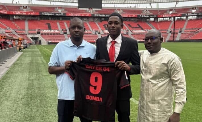 Raymond Bomba pictured after signing for Bayer Leverkusen