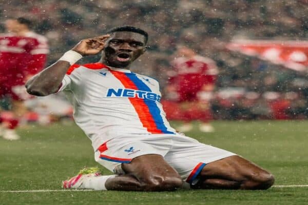 Ismaïla Sarr celebrating after scoring a goal during a match