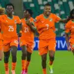 Ivory Coast women’s team celebrating after scoring against Pakistan