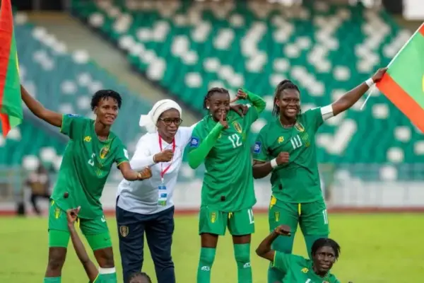Mauritania women’s team celebrating after scoring in a dominant victory