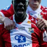 Mame Alassane Niang celebrating a goal for HamKam