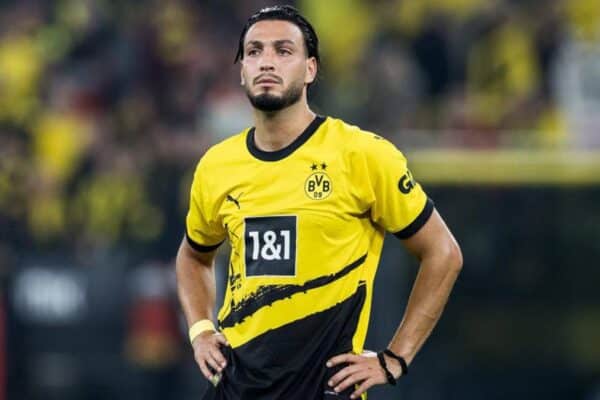 Ramy Bensebaini playing for Borussia Dortmund