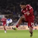 Rio Ngumoha celebrates historic goal at Anfield