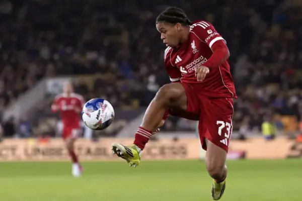 Rio Ngumoha celebrates historic goal at Anfield
