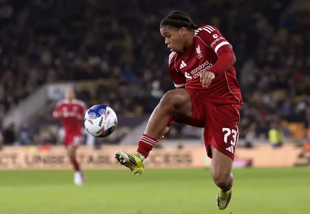 Rio Ngumoha celebrates historic goal at Anfield