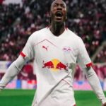 Yan Diomande playing for RB Leipzig in a Bundesliga match