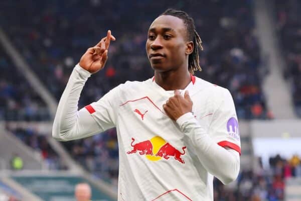 Yan Diomande playing for RB Leipzig during a match