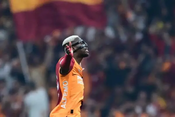 Victor Osimhen celebrates Galatasaray's league triumph