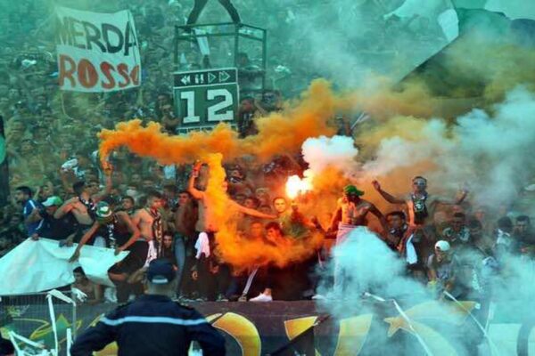 Fans clashing in stands during AS FAR vs Raja match