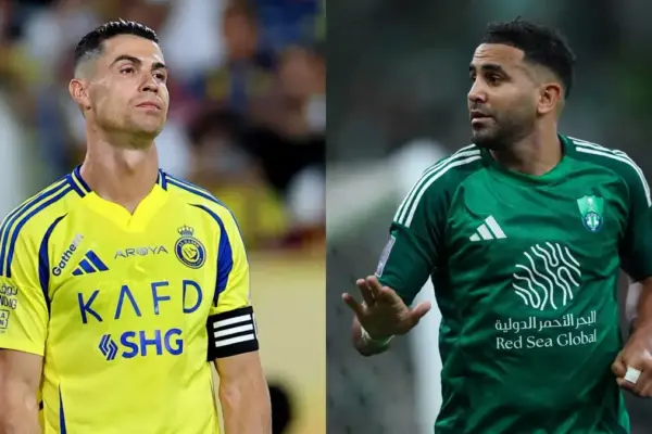 Players from Al Nassr and Al Ahli during tense match action