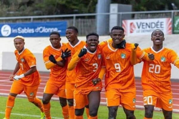 Ivory Coast U17 players celebrating victory over Tanzania in Casablanca