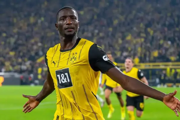 Serhou Guirassy celebrating after scoring for Borussia Dortmund against Frankfurt
