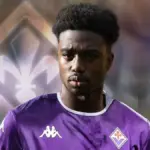Tariq Lamptey wearing Fiorentina kit during training session