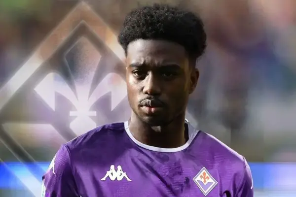Tariq Lamptey wearing Fiorentina kit during training session