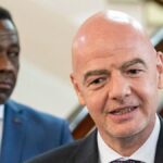 Gianni Infantino congratulates Véron Mosengo Omba after FECOFA election